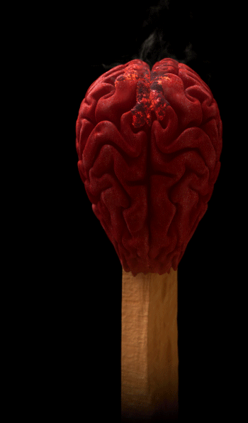.Illustration of a smoldering brain as the end of a match